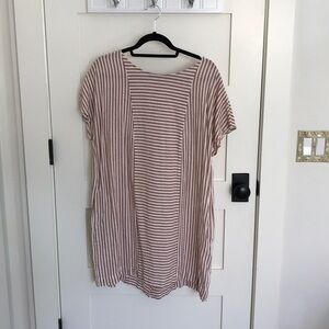 Madewell Striped Midi Dress - Cream and Brown